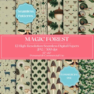 Magic Forest Digital Papers, Goblincore Seamless Patterns, Enchanted Forest Scrapbook Paper, Cozy Cottagecore Printable Paper Commercial use