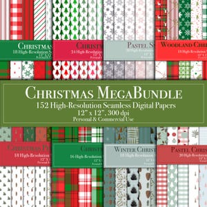 Christmas Mega Bundle Digital Paper, Holiday Seamless Patterns, Winter Scrapbook Paper, Commercial Use, Woodland Instant Download, Printable