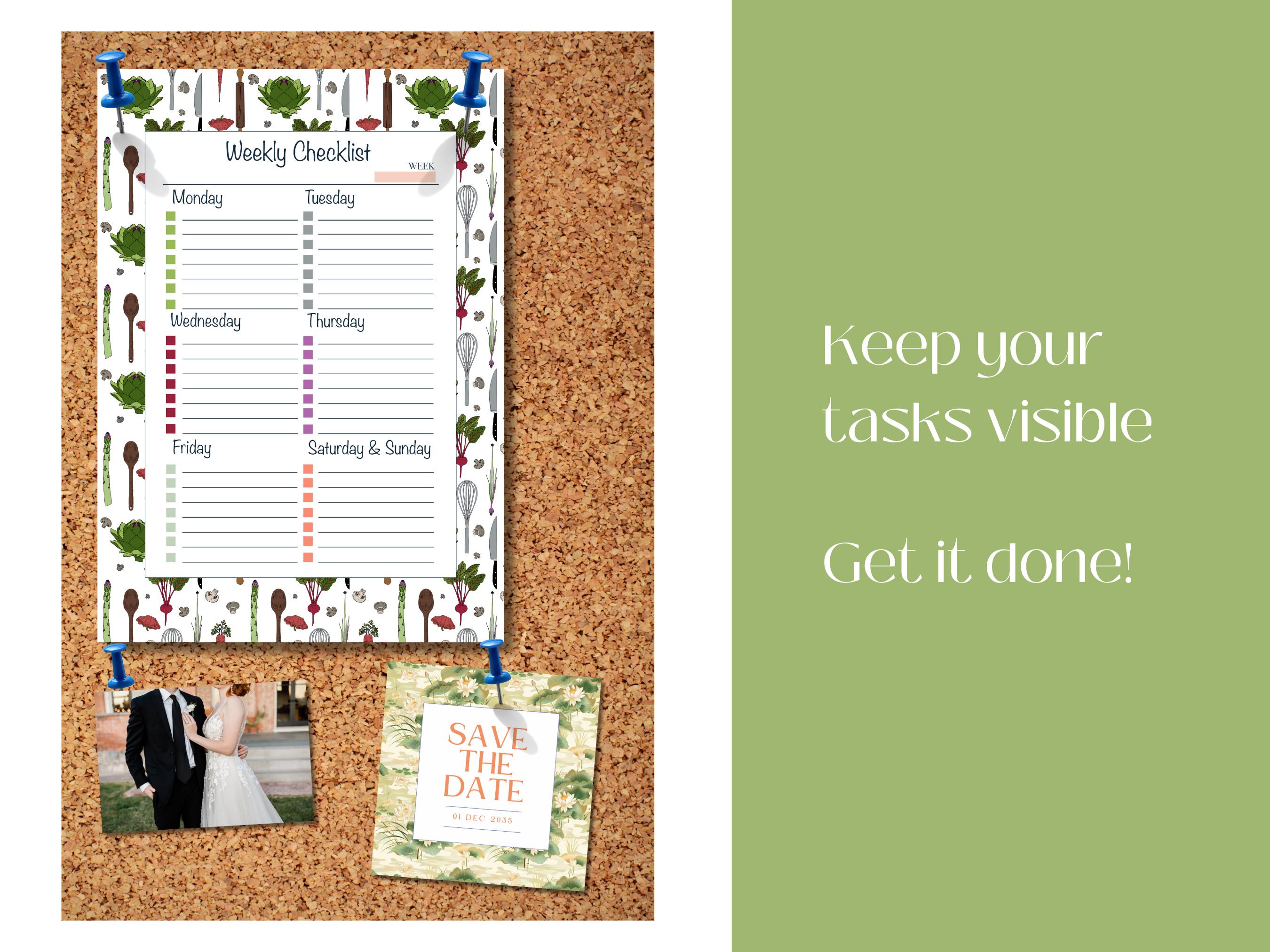 Cooking Printable Weekly Checklist Template, Chef Theme, Foodie Blank ...