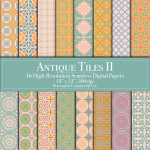 Antieke tegels digitale papierbundel, naadloze patronen, plakboekpapier, junk Journal Planner Commercieel gebruik direct downloaden, pastelkleuren