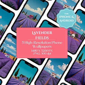 Lavender Field Phone Wallpapers for iPhone & Android, High-Resolution Phone Backgrounds, Provence Landscape Aesthetic, Dreamy Wallpaper Pack