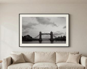 Schwarz-Weiß-Fotografie der Tower Bridge, Londoner Wandbild, Digitaler Download