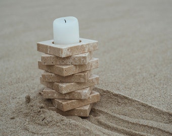 Large Stacked Travertine Candle Holder | Travertine Home Decoration | Stone Candleholder | Modern Organic Home Decoration