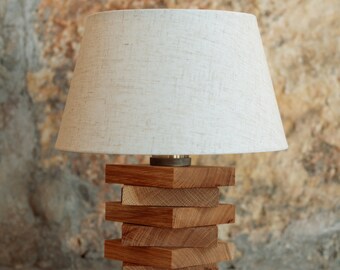 Oak & Linen Lamp Rectangle Stacked Base