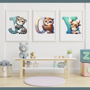 Cute educational alphabet & animal digital print
