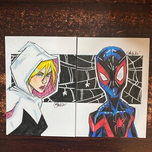 Paquete combinado Spider-Gwen + Spider-Man (Miles Morales) / Tarjetas de bocetos originales del artista