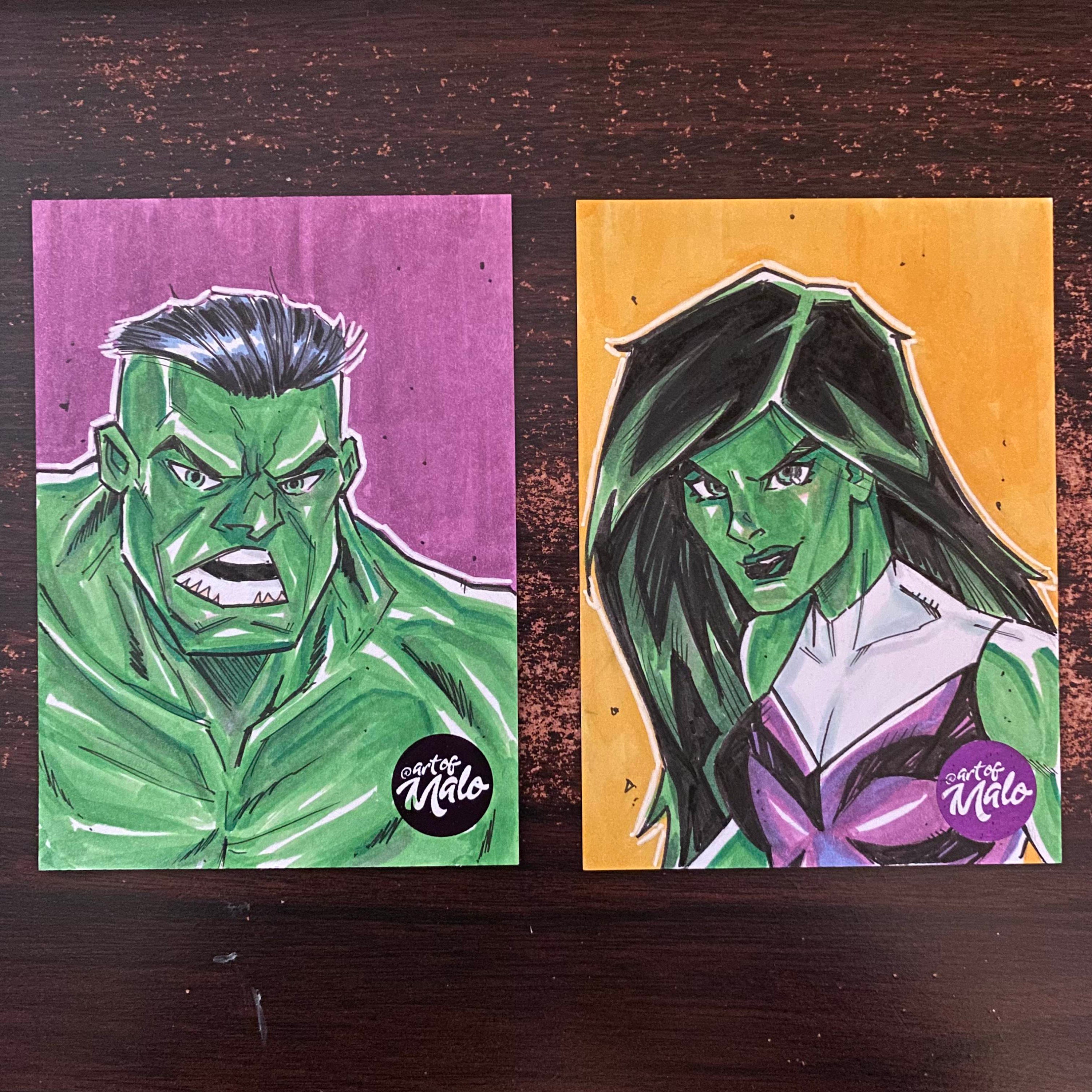 Hulk & She Hulk Combo Pack |  2.5 X 3.5 | Original Artist Sketch Card