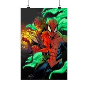 Niet ondertekend - Spider-Man & Green Goblin | Kunst van Malo | Matte verticale posters