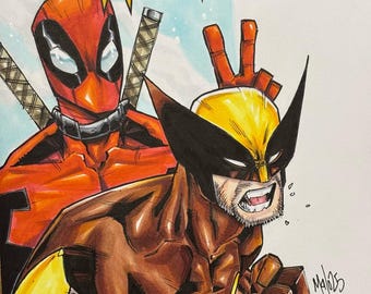 Couverture de croquis Deadpool et Wolverine | Illustrations Marvel originales de Malo | Illustration de couverture de bande dessinée personnalisée