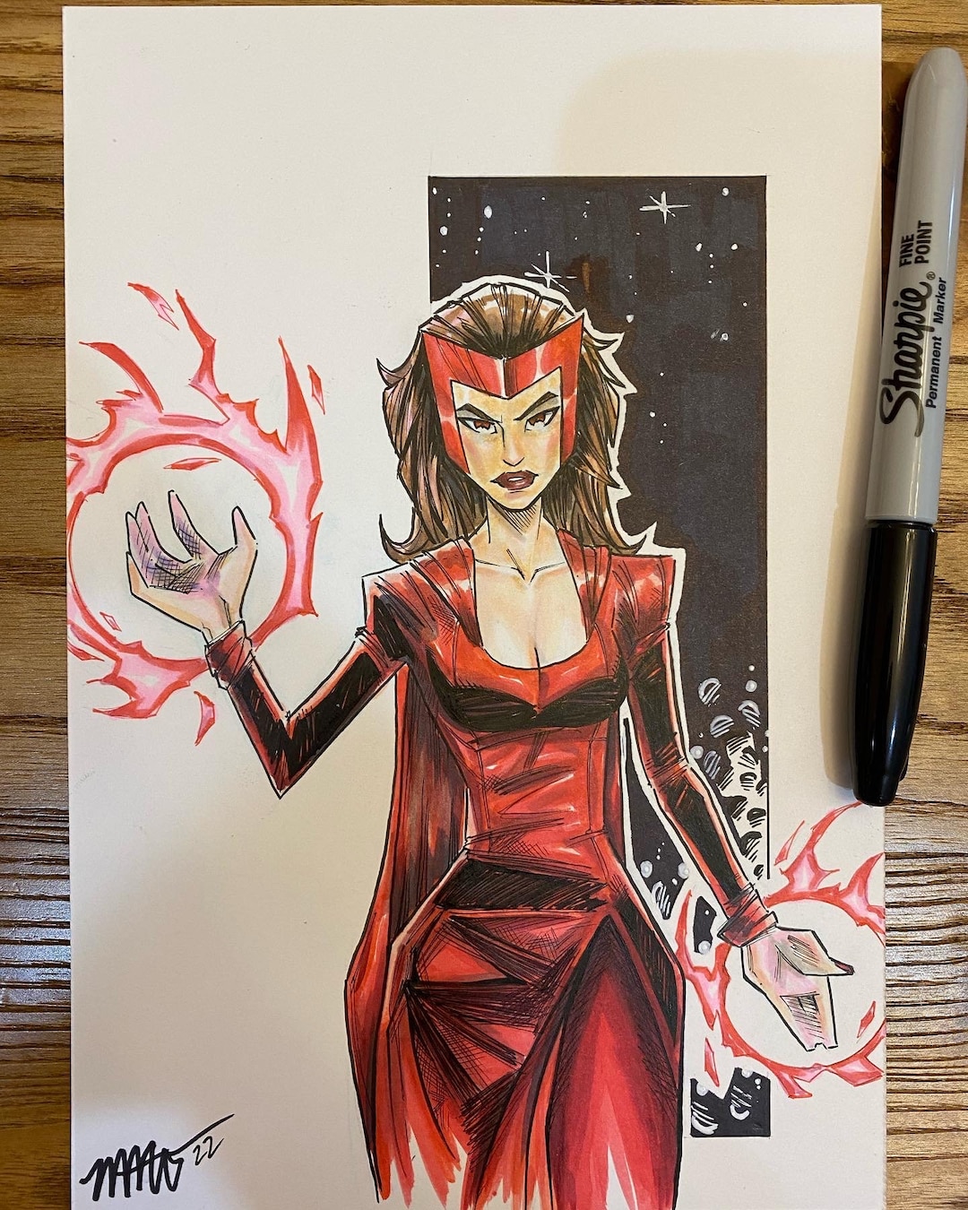 Scarlet Witch | Wanda Maximoff | on 6x9 Bristol Board | Art of Malo - Etsy