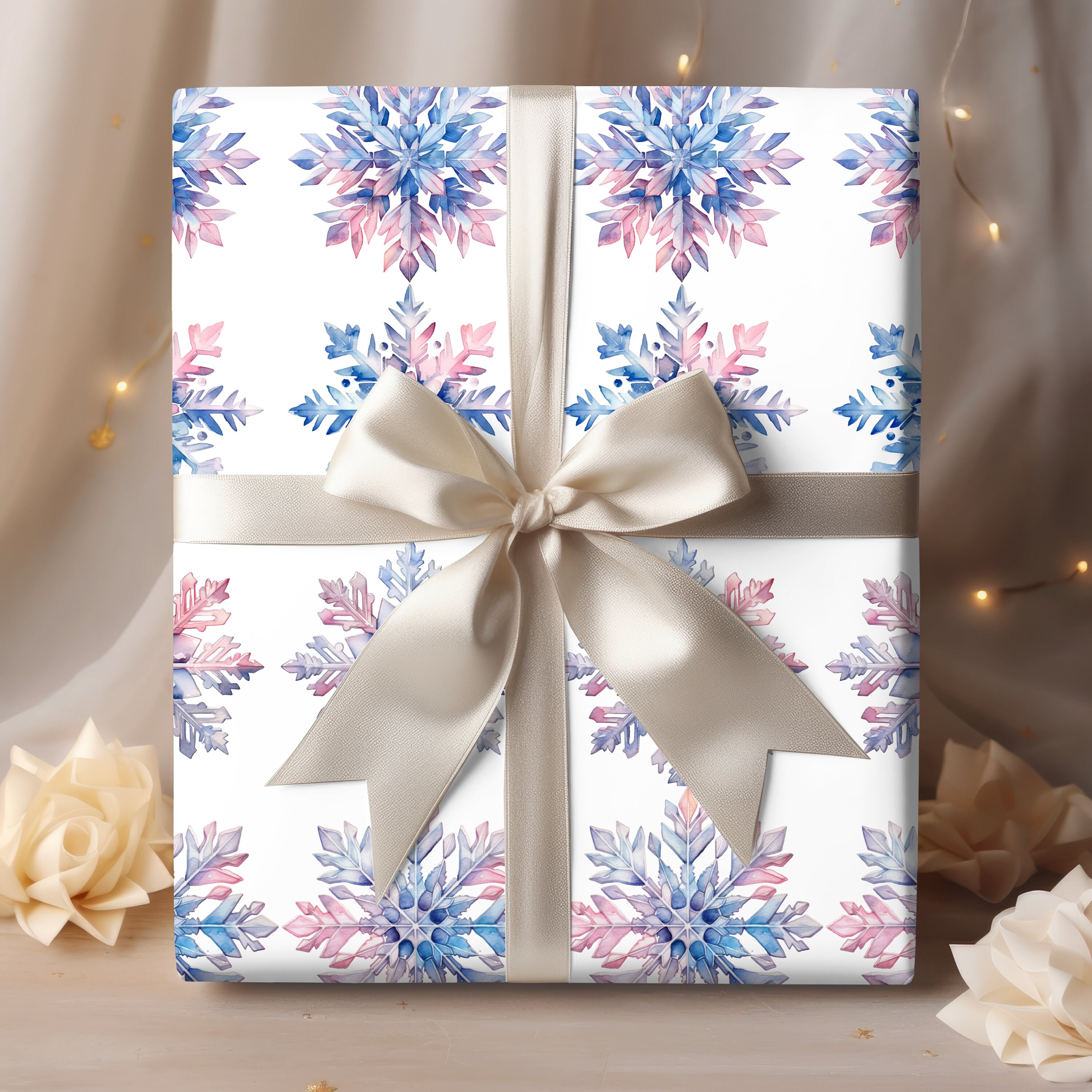 Retro Snowflakes Aqua/turquoise and Cream Gift Wrap, Wrapping Paper,  Sustainable Matte or Satin, Retro Christmas, Vintage Holidays 