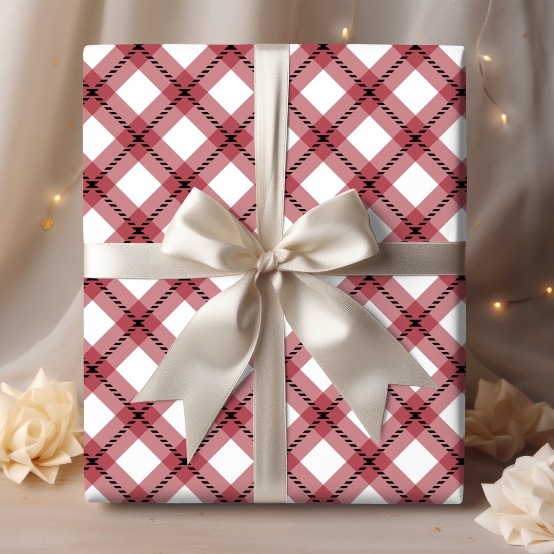 Gift Wrap Papers Christmas Wrapping Paper Plaid White and Etsy