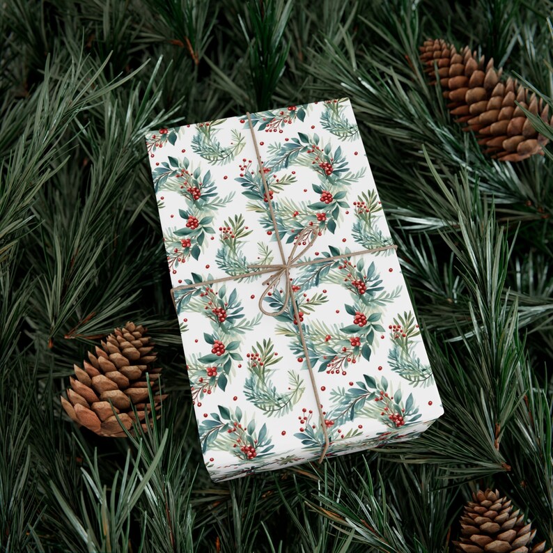 Gift Wrap Papers Christmas Wrapping Paper Christmas Wreath Etsy