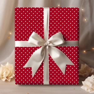 Extra Long Metallic Red & White Silver Polka Dot Snowflakes Sparkle Gift  Wrap Wrapping Paper Large 18ft Roll