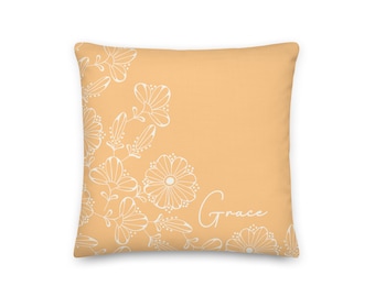 Floral Throw Pillow Little Girls Room, Personalized Name Pillow