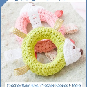 May include: Two crocheted baby teethers, one green and one pink, with white accents and polka dot ribbon. Crochet Baby Hats, Crochet Booties & More.