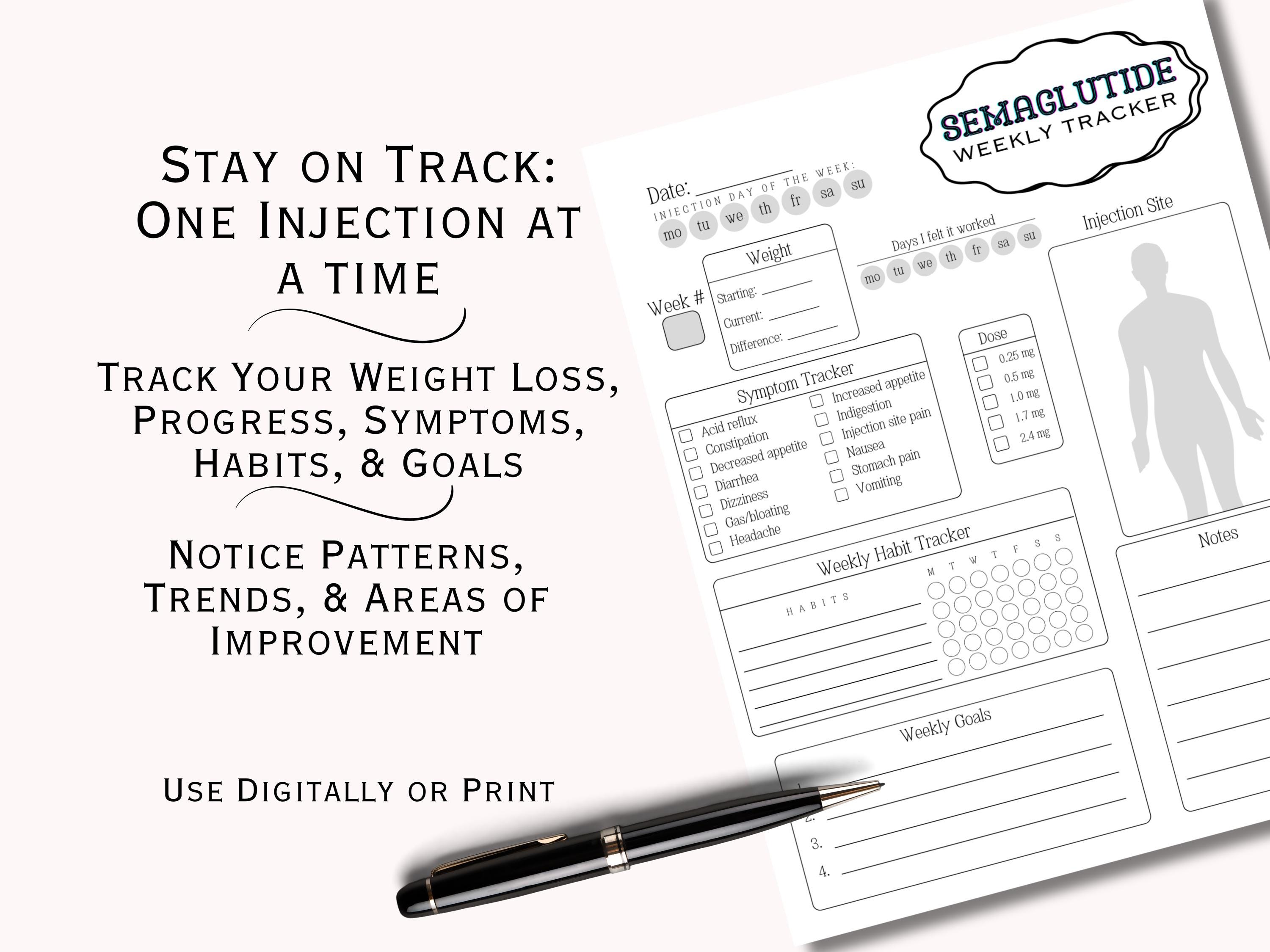 GLP Weight Loss Tracker, Tirzepatide Weekly Journal, Semaglutide ...