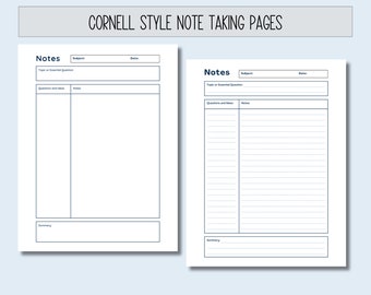 Cornell Note Pages, Study Notes, Digital Download, Instant Printable, Note-taking Paper, Efficient Studying, School Writing Help