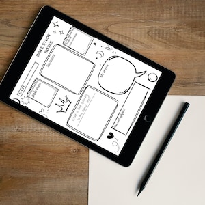 May include: A digital tablet displaying a printable Bible study notes template with a black and white design. The template includes sections for the date, Bible verse, scripture, my prayer, and what God is teaching me about it.
