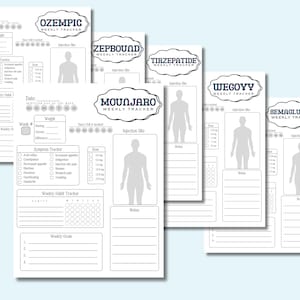 GLP-gewichtsverliestracker, tirzepatide-weekverslag, semaglutide-injectielogboek, GLP1-kaart, samengesteld GLP-1-gewichtslogboek, gezondheidsdoelen, 6-in-1