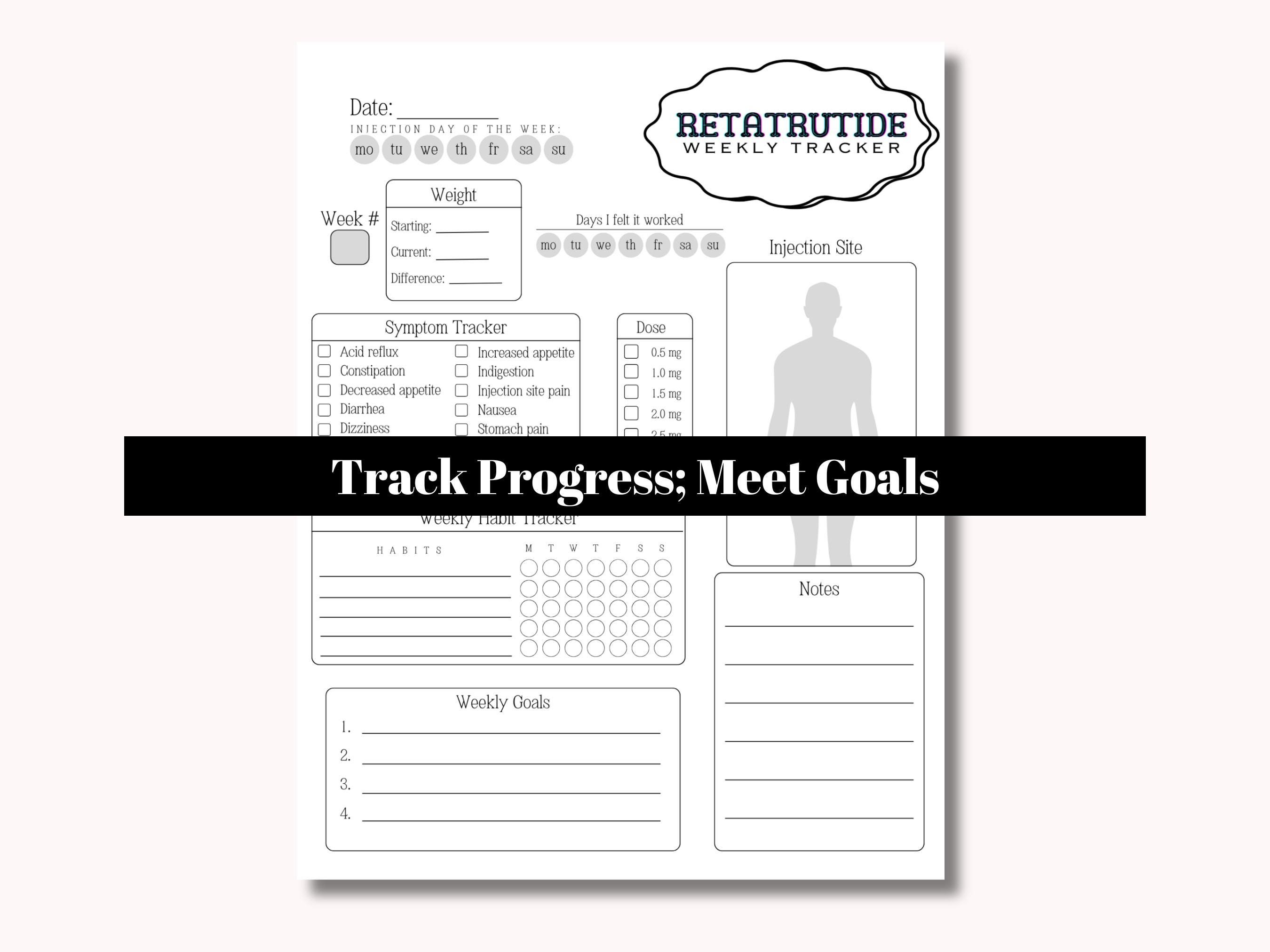 Retatrutide Weight Loss Tracker, Reta Journal Planner, GLP 3 Injection  Trackers, GLP Log, GLP Chart, Compound Weekly Journals, Weight Logs - Etsy
