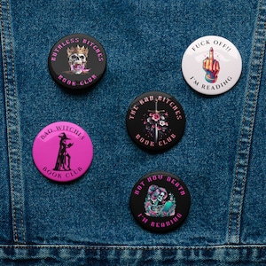 Book Pinback Button Set-Bad Witches Book Club Pins-Not Now Death I&#39;m Reading-Fuck Off I&#39;m Reading-Book Pins-Bookish Merch-Booktok Merch-Smut
