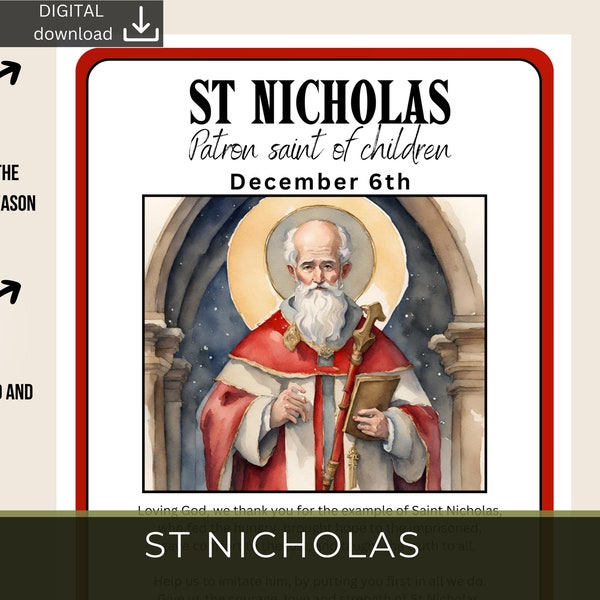 Catholic Saints Printable, catholic saints homeschool, Saint Nicholas printable, saints flash cards, Saint Nicholas for kids