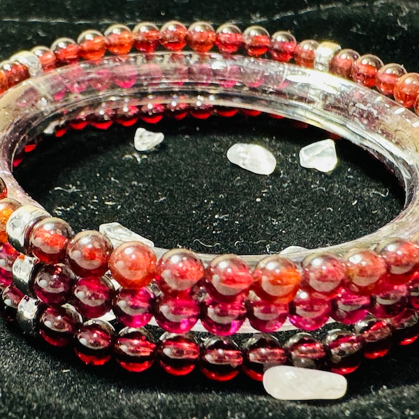 Garnet Stone Bracelet – The Three Garnets –Red Garnet Mandarin Garnet Purple Garnet Spessartite Umbalite Crystal Bracelet January Birthstone