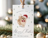 Pomeranian Christmas Gift Tag Template, Watercolor Dog Xmas Favor Tag, DIY Holiday Gift Tags, Editable Instant Download Christmas Labels
