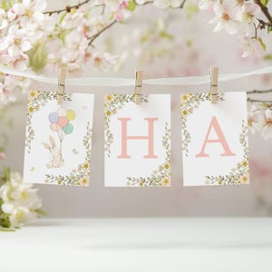 Editable Bunny & Balloon Floral Birthday Bunting. Customise With Any Name HAPPY BIRTHDAY Bunting Template,  Printable and Instant Download
