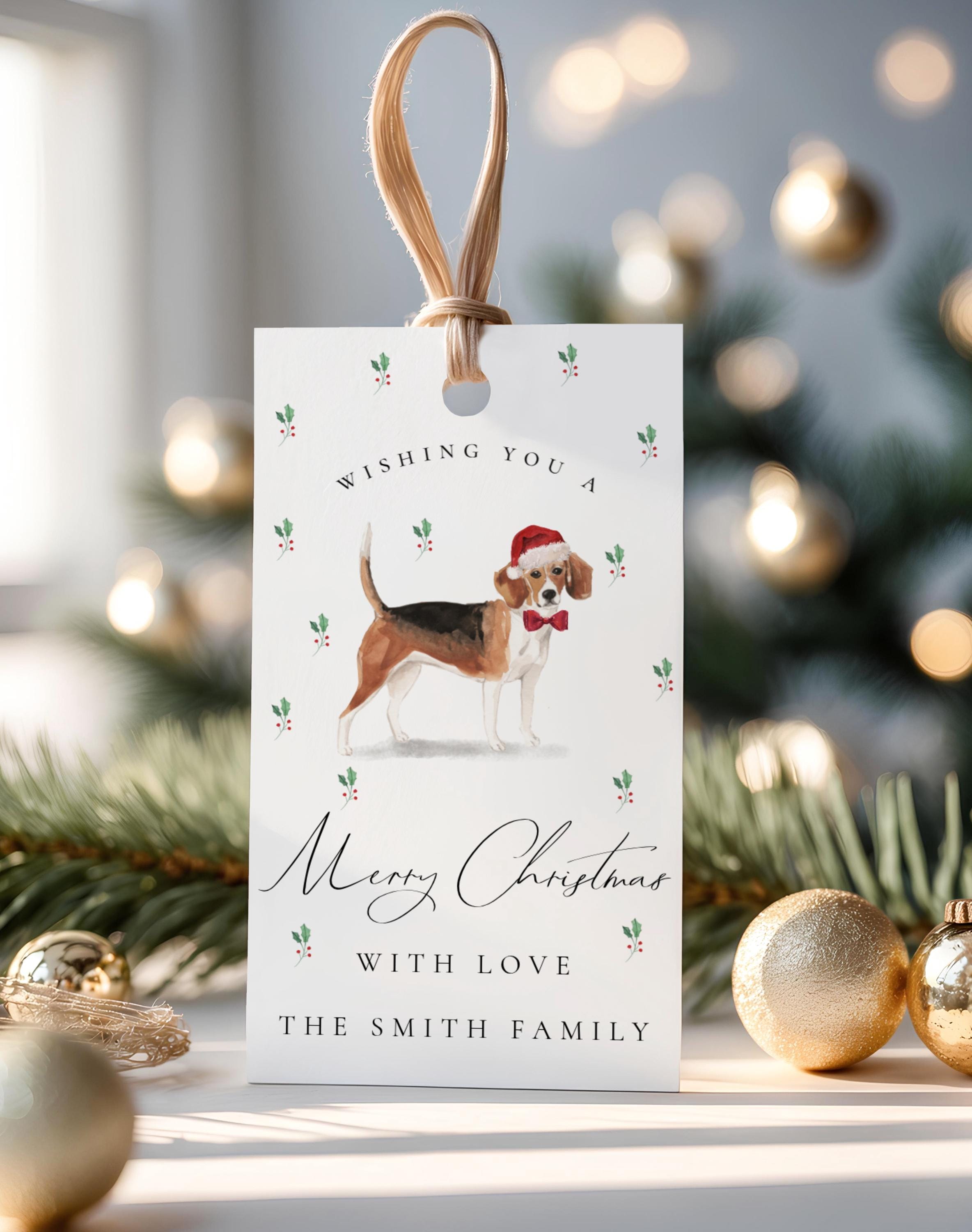 Beagle Labels Beagle Christmas Gift Tag Template, Watercolor Dog Xmas Favor Tag, DIY ...