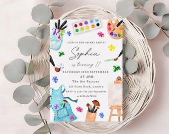 Art Themed Birthday Party Invitation Template. Painting Party Invite, Arts and Crafts Event, Editable, Printable and Instant Download