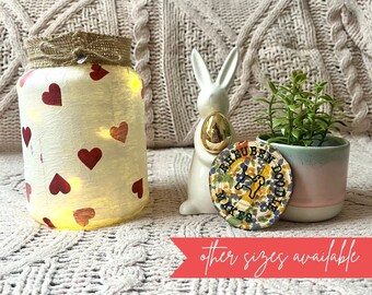 Emma Bridgewater Inspired Recycled Glass Jar Vase / Handmade / Decoupage / Floral / Hearts / Spring Gift / Easter