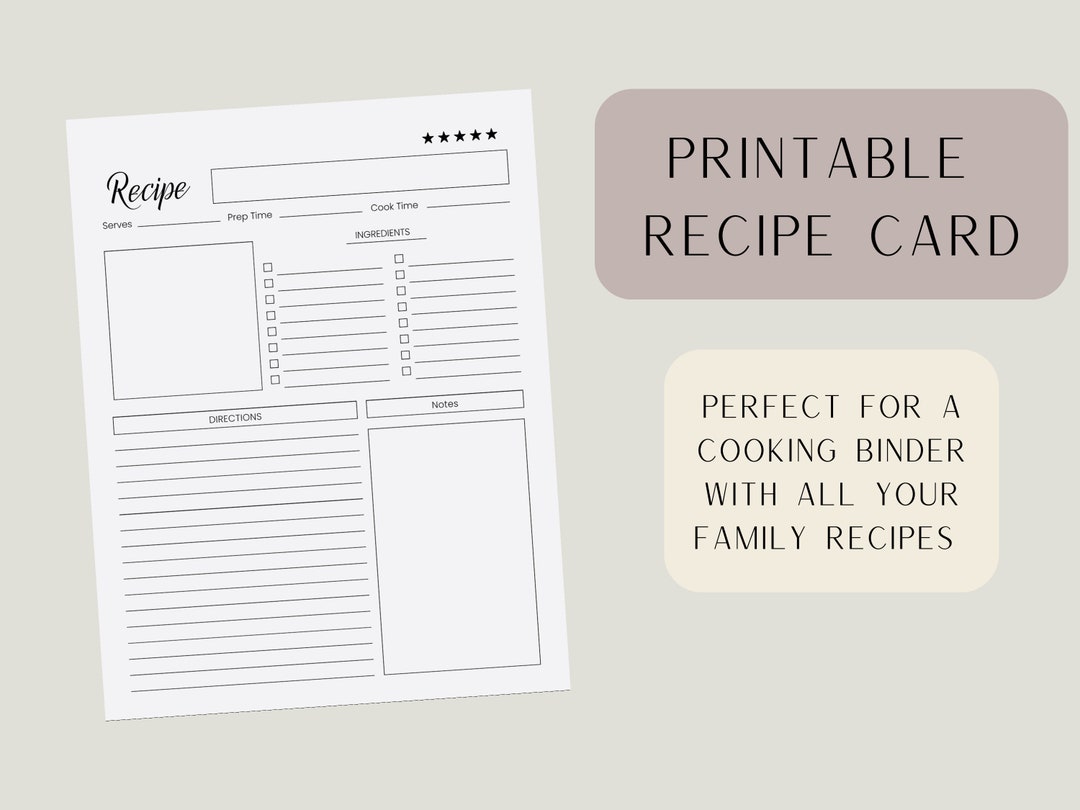 Printable Recipe Card | 8.5x11 Paper Size - Etsy