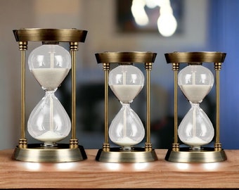 Bronze Hourglass Sand Timer Vintage 5, 15, 30 Minute Sand Timer Desktop Ornament for Office, Study, Room Decor