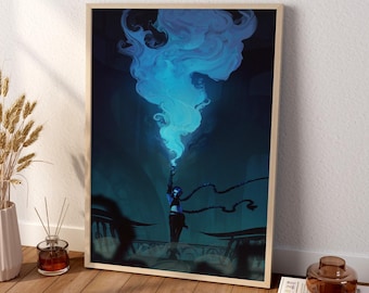 Arcane Jinx Blue Flare Poster | Neon Blue Anime Wall Art Print