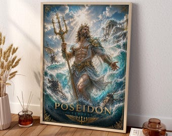 Poseidon Wall Art, Greek Sea God Canvas Print, Ocean Mythology Poster
