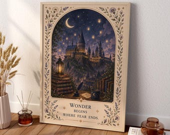 Wizard School Wall Art, Magic Castle Canvas, Enchanted Academy Poster