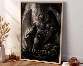 Lucifer Wall Art, Fallen Angel Canvas Print, Dark Gothic Mythology Poster