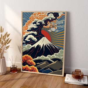 Mount Fuji Japanese Canvas Wall Art, Japandi Canvas Wall Art, Modern Wall Art, Mount Fuji Illustration Wall Art, Mount Fuji Poster