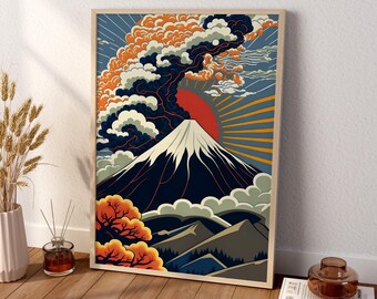 Mount Fuji Japanese Canvas Wall Art, Japandi Canvas Wall Art, Modern Wall Art, Mount Fuji Illustration Wall Art, Mount Fuji Poster