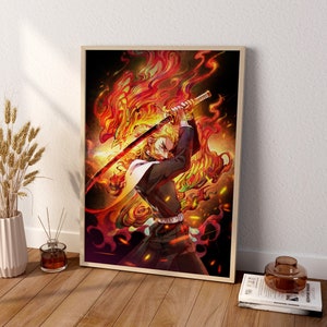 Anime Leinwand Wandkunst, Kyojuro Rengoku Poster, Dämonentöter Wandkunst, Anime Poster, Anime Wanddekoration, Geschenk für Anime Liebhaber, Anime Kunst
