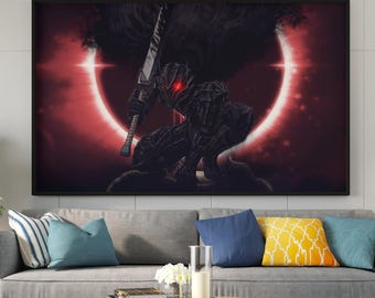 Dark Knight Before Red Eclipse Poster | Dramatic Fantasy Wall Art Print | Berserk Moon Poster