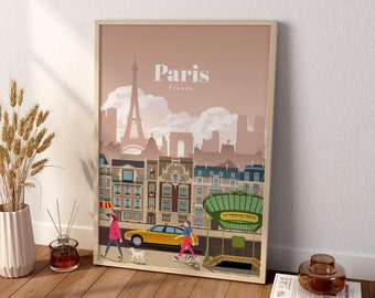 Retro Paris Canvas Wall Art, Retro Fashion Paris Canvas Wall Art, City Canvas Poster, Paris Retro Poster, Boho Paris Wall Art