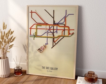 Vintage Tate By Tube London Wall Art, Tate By Tube Poster, Vintage Wall Art, Boho Wall Art, Minimalist Canvas