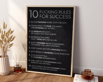 10 Rules Succes Quote Wall Decor, Quote Canvas Wall Art, Motivational Poster, Minimalist Canvas Wall Decor