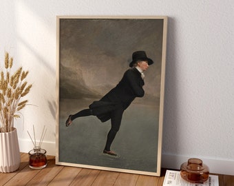 El arte de la pared del ministro de patinaje, arte de la pared de Navidad, impresión vintage, decoración de lienzo vintage, regalo de Navidad, cartel de Papá Noel