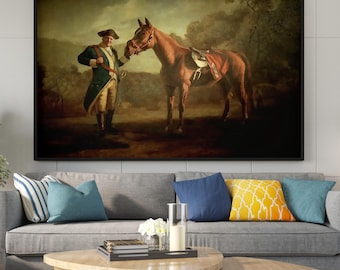 Vintage Horse and Gentleman Oil Painting Print | Classic Equestrian Wall Art for Living Room or Study