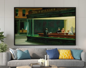 Edward Hopper Canvas Wall Art, Edward Hopper Nighthawks Canvas Print, Sunset Canvas Art, Canvas Print Art, Nighthawks Wall Art
