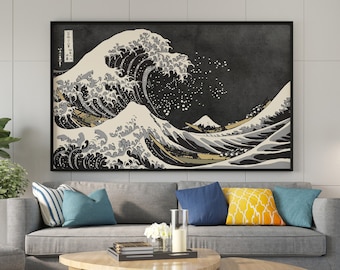 The Black Wave Of Kanagawa Wall Art, The Wave Of Kanagawa Black & White, Kanagawa Art, Japanese Wall Art, Kanagawa Poster